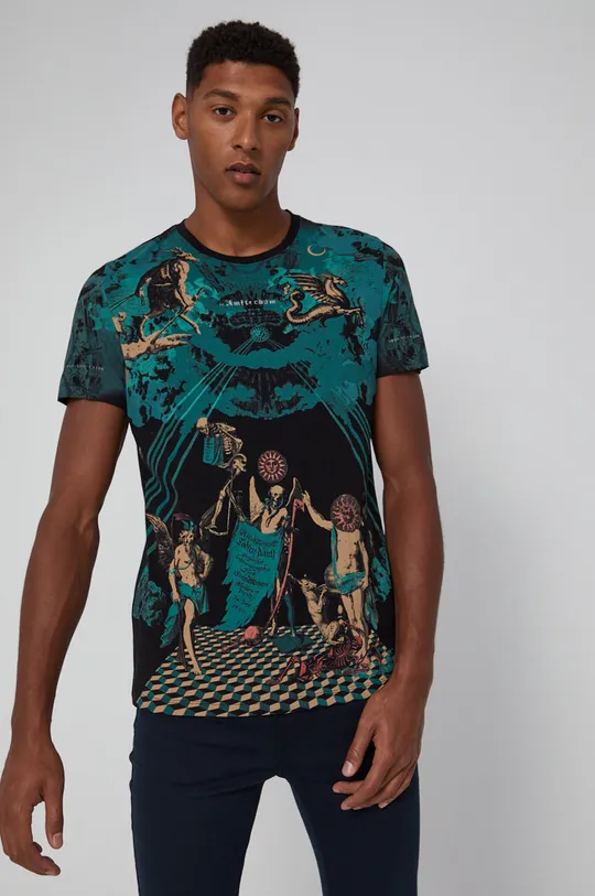 czarny Wzorzysty t-shirt męski z bawełny organicznej czarny Męski