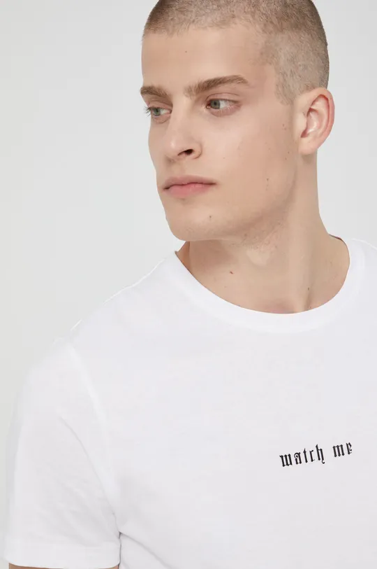T-shirt bawełniany z nadrukiem biały biały