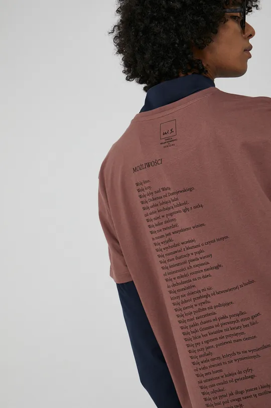 T-shirt bawełniany męski różowy z kolekcji Możliwości - Fundacja Wisławy Szymborskiej 100 % Bawełna