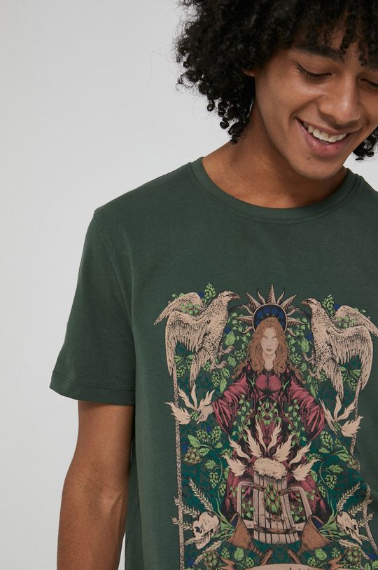 T-shirt z bawełny organicznej męski z nadrukiem zielony 100 % Bawełna organiczna