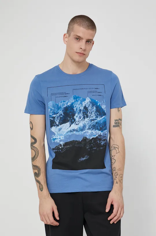 T-shirt z bawełny organicznej męski niebieski niebieski