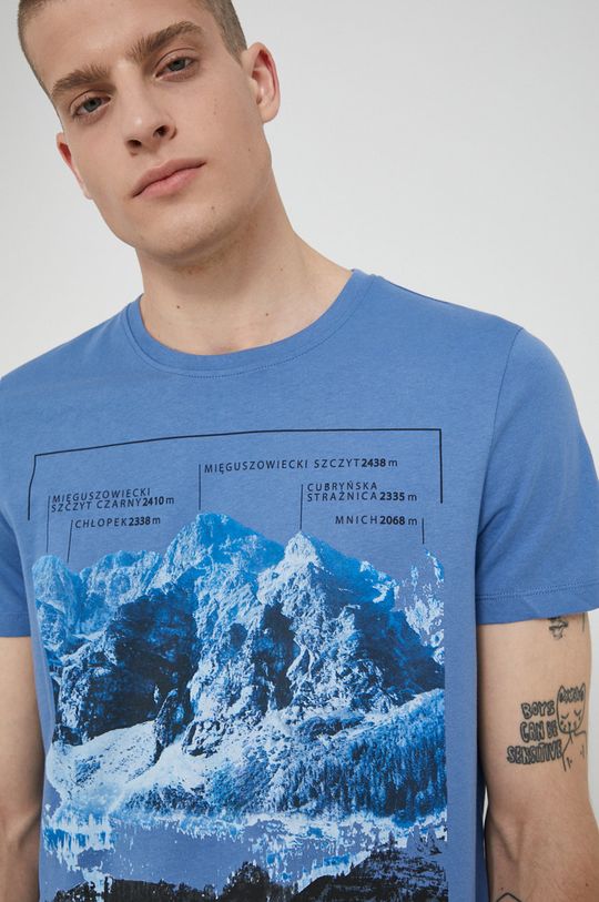 niebieski T-shirt z bawełny organicznej męski niebieski