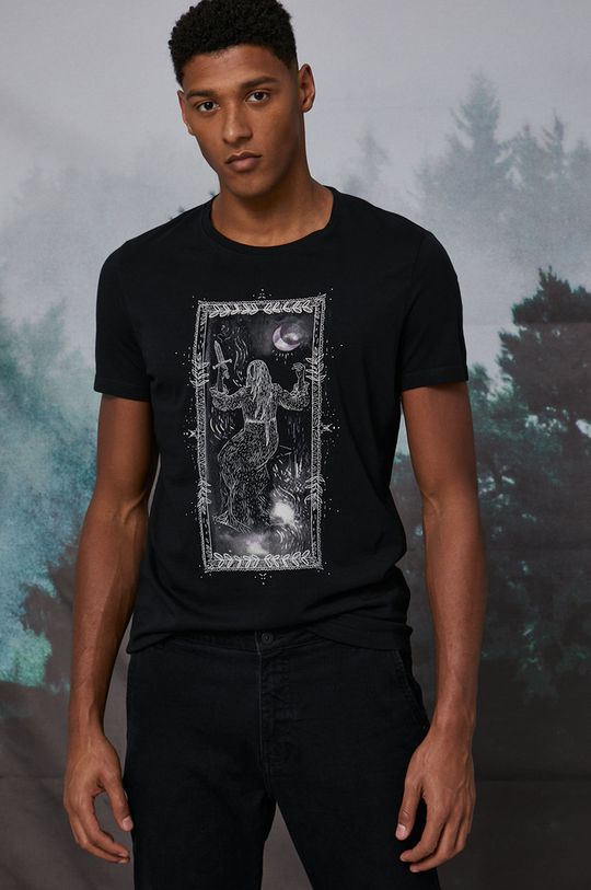 czarny T-shirt męski bawełniany by Natalia Szwed czarny Męski