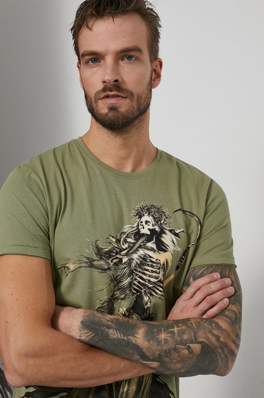 jasny oliwkowy T-shirt bawełniany męski z kolekcji The Witcher zielony Męski