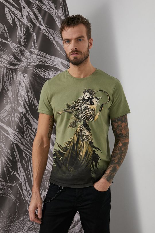 jasny oliwkowy T-shirt bawełniany męski z kolekcji The Witcher zielony