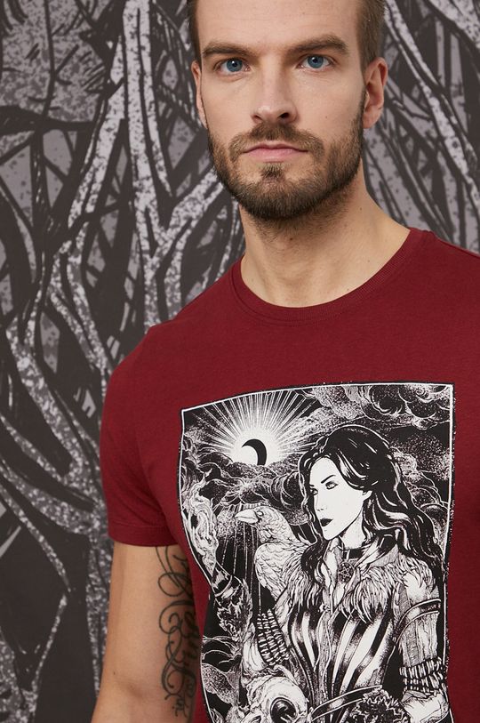 mahoniowy T-shirt bawełniany męski z kolekcji The Witcher bordowy