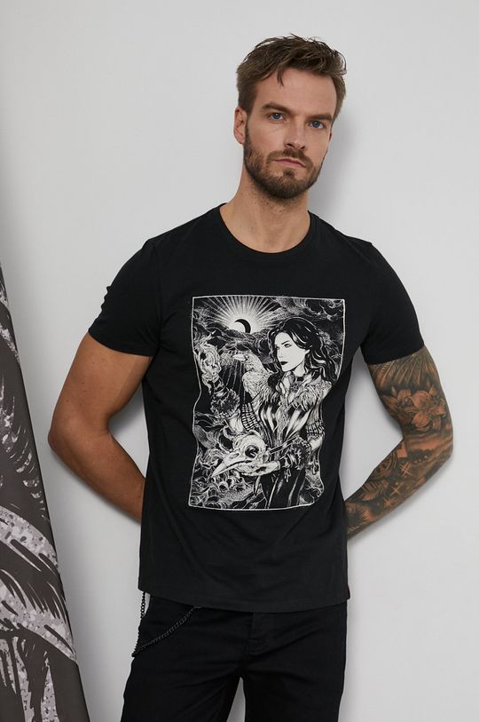 czarny T-shirt bawełniany męski z kolekcji The Witcher czarny Męski