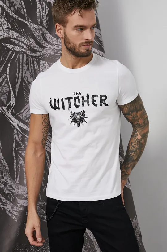 biały T-shirt bawełniany męski z kolekcji The Witcher biały Męski
