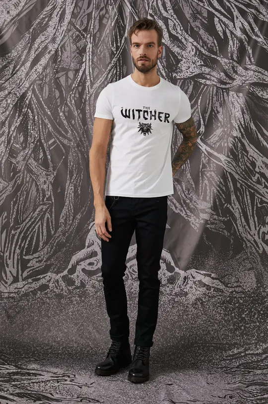 T-shirt bawełniany męski z kolekcji The Witcher biały biały