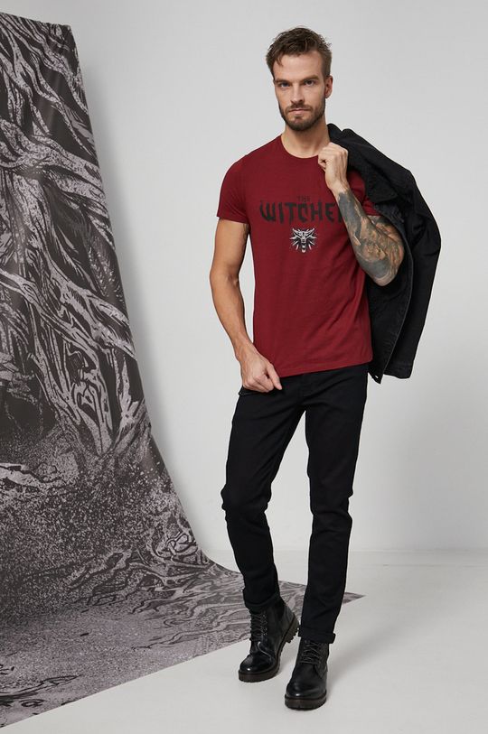 mahoniowy T-shirt bawełniany męski z kolekcji The Witcher bordowy Męski