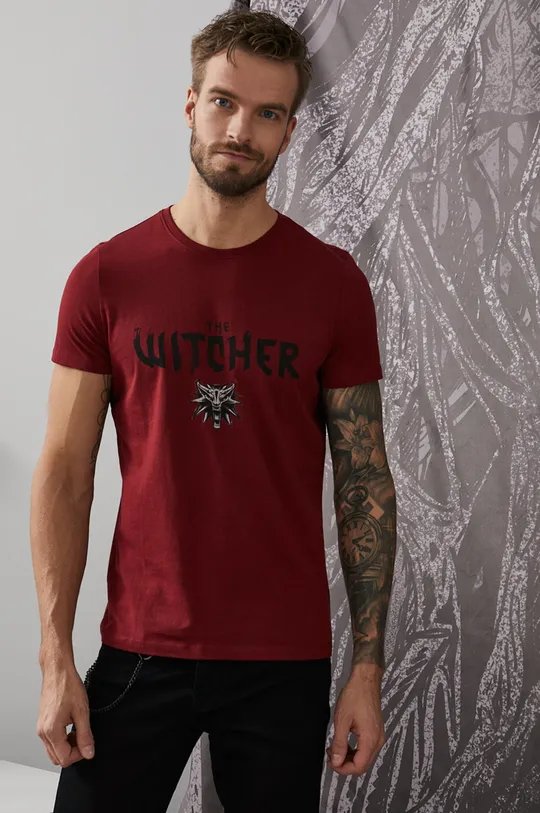 T-shirt bawełniany męski z kolekcji The Witcher bordowy bordowy