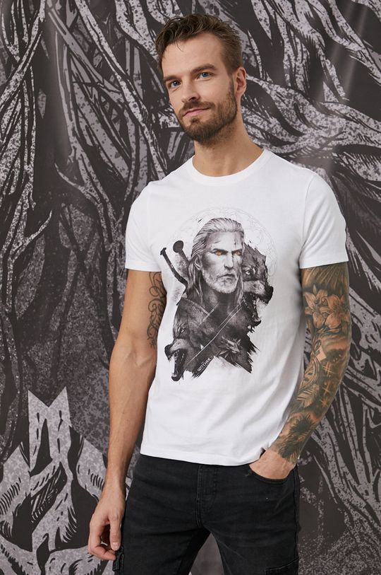 T-shirt bawełniany męski z kolekcji The Witcher biały biały