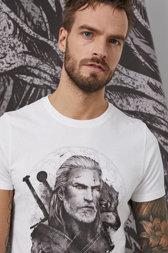 biały T-shirt bawełniany męski z kolekcji The Witcher biały