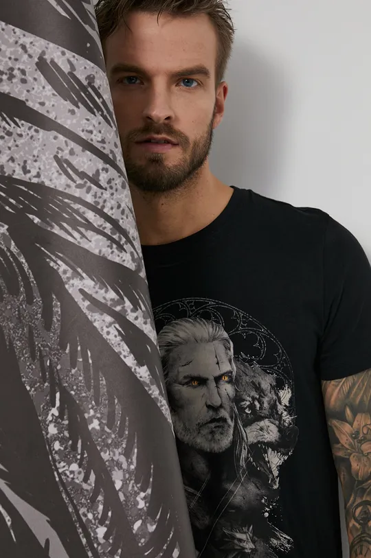 czarny T-shirt bawełniany męski z kolekcji The Witcher czarny Męski