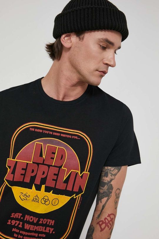 czarny T-shirt męski z nadrukiem Led Zeppelin czarny