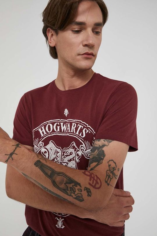 kasztanowy T-shirt bawełniany z kolekcji Harrego Pottera bordowy