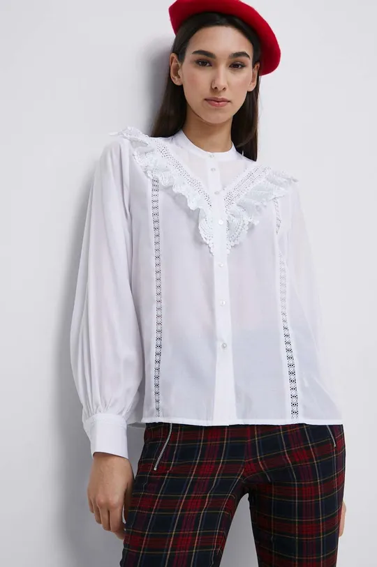 Bluzka damska z koronkowymi wstawkami kolor biały biały