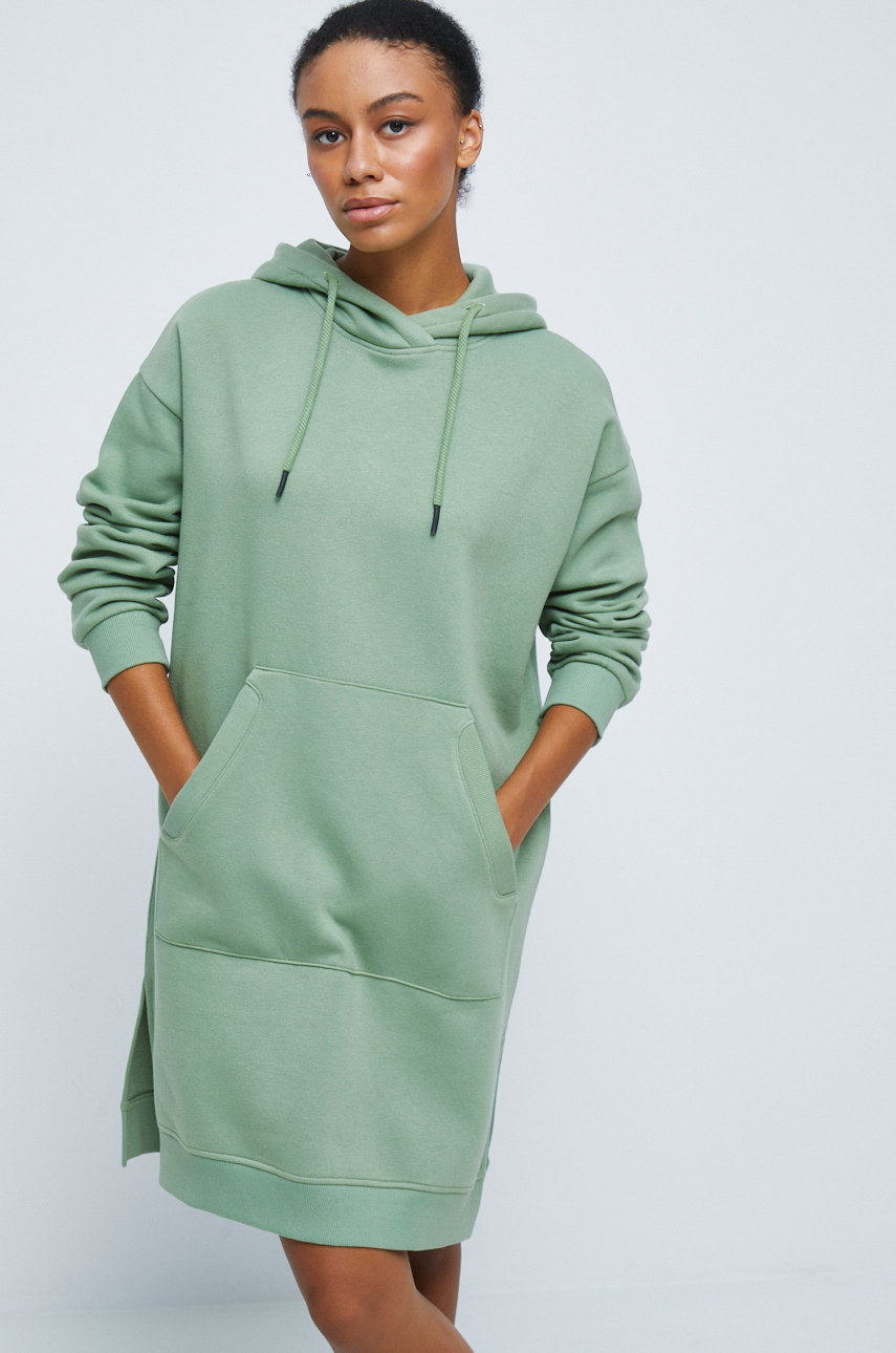 Medicine bluza, damska kolor zielony z kapturem gładka