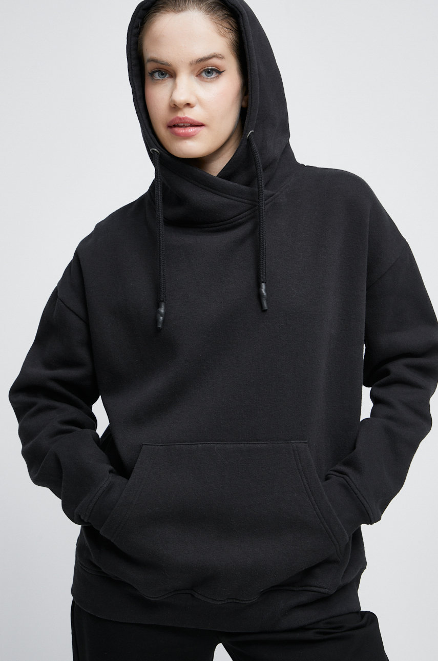 Medicine bluza damska kolor czarny z kapturem gładka