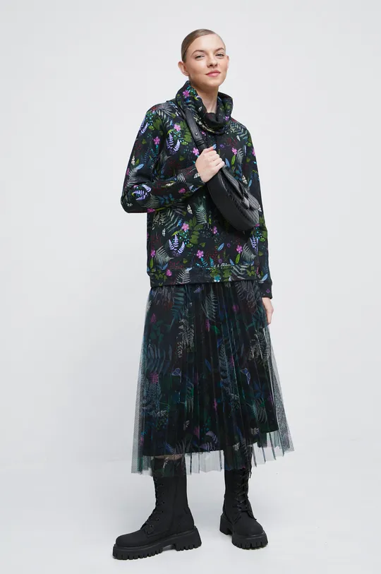 Bluza bawełniana damska wzorzysta kolor czarny czarny