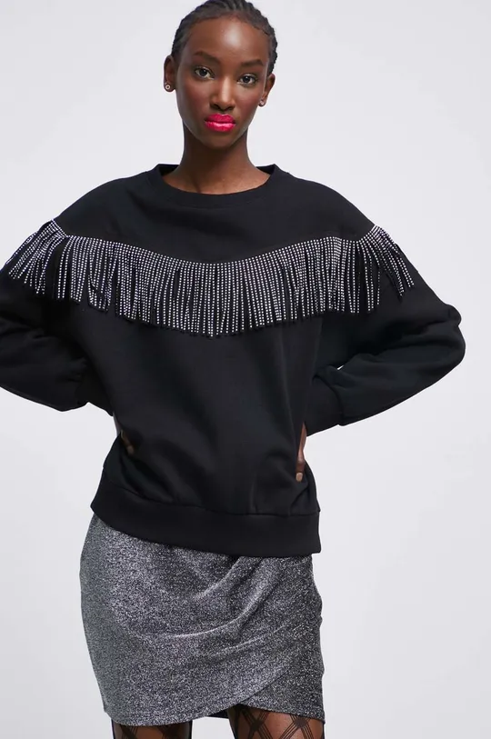 czarny Bluza damska z ozdobną aplikacją kolor czarny