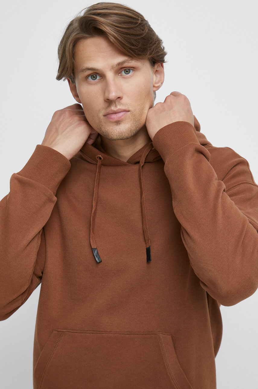Medicine bluza męska kolor brązowy z kapturem gładka