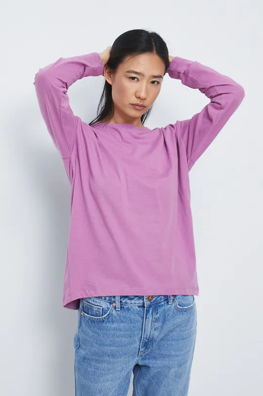 fialová Bavlnené tričko s dlhým rukávom fialová farba Dámsky