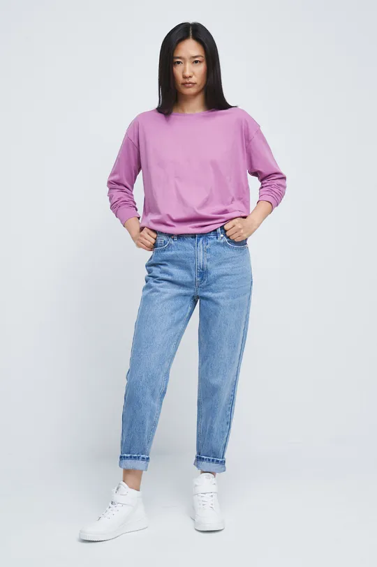 Bavlnené tričko s dlhým rukávom fialová farba fialová