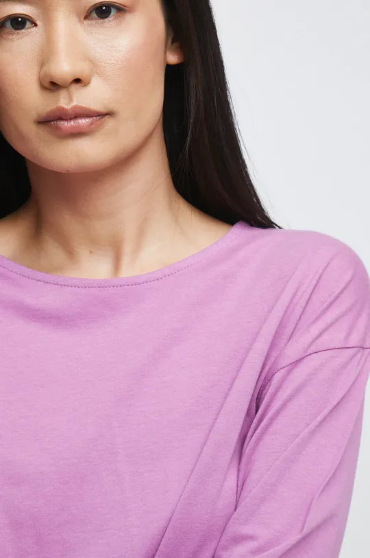fialová Bavlnené tričko s dlhým rukávom fialová farba
