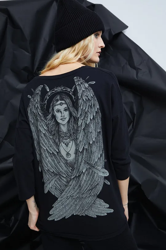 Bavlnené tričko s dlhým rukávom dámske by Rafał Wechterowicz čierna farba <p>100% Bavlna</p>
