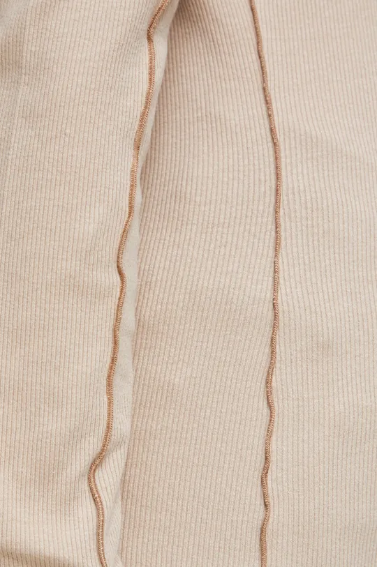 Longsleeve bawełniany damski prążkowany z domieszką elastanu kolor beżowy Damski
