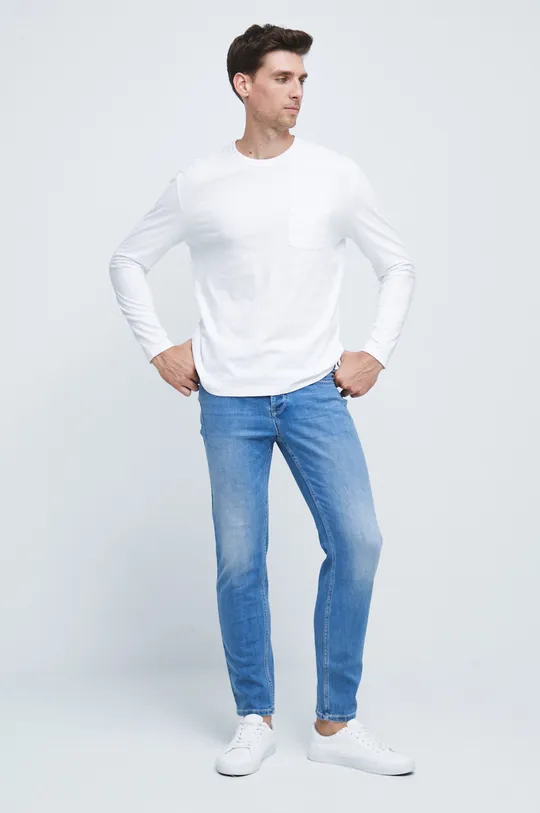 Pánske bavlnené tričko s dlhým rukávom biela