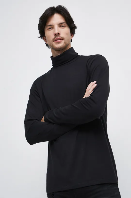 čierna Tričko s dlhým rukávom pánske čierna farba Pánsky
