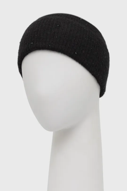 Czapka z domieszką wełny damska beanie kolor czarny czarny