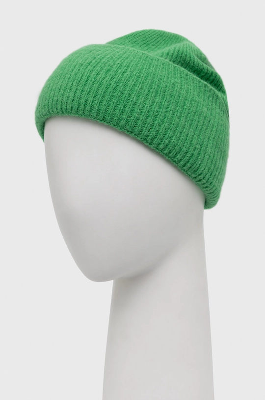 Czapka z domieszką wełny damska beanie kolor zielony zielony