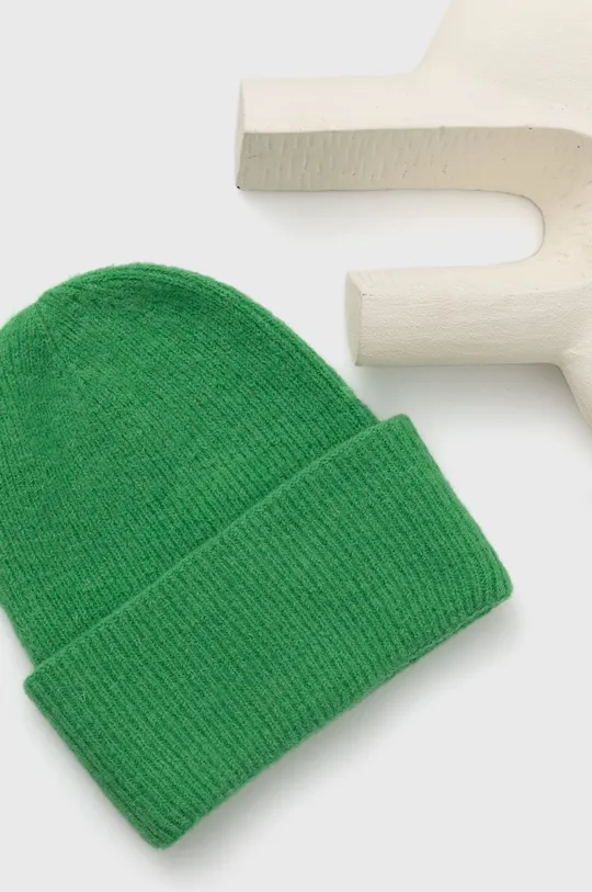 Czapka z domieszką wełny damska beanie kolor zielony 53 % Akryl, 37 % Poliamid, 7 % Wełna, 3 % Elastan