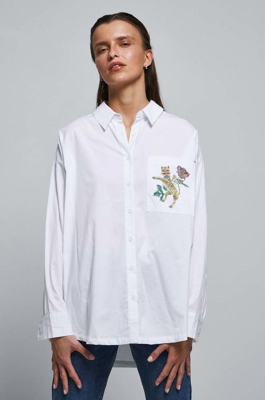 Koszula damska z nadrukiem by Olaf Hajek kolor biały 98 % Bawełna, 2 % Elastan