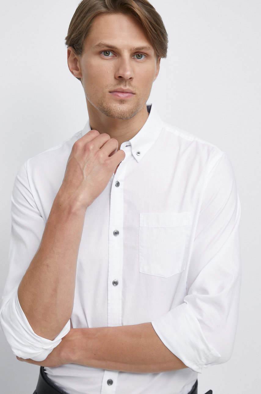 biały Koszula bawełniana męska z kołnierzykiem button-down biała
