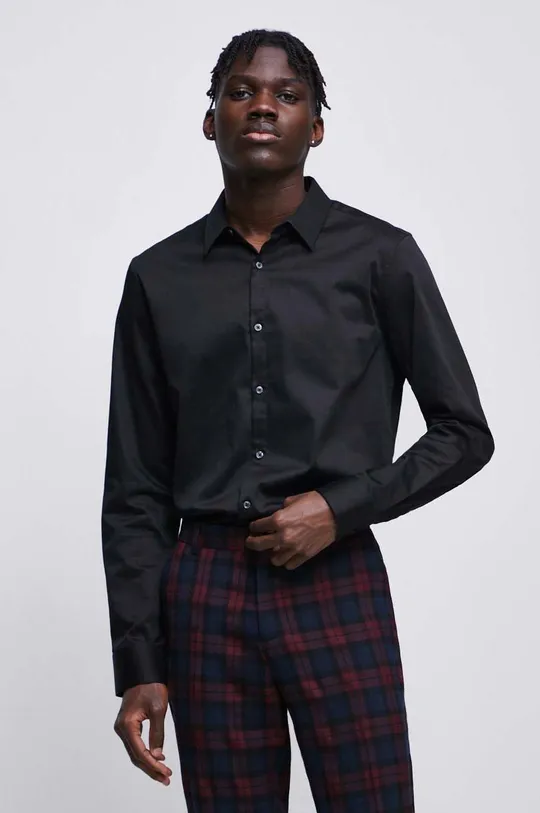 čierna Košeľa pánska s klasickým golierom čierna farba Pánsky
