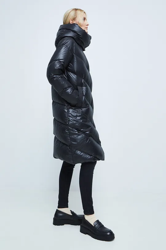 Páperový kabát dámsky zateplený čierna farba čierna
