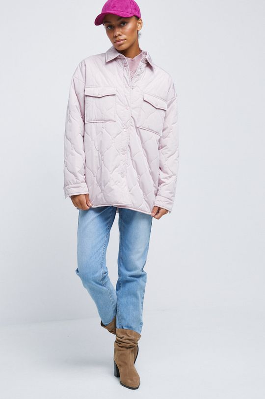 Jemne zateplená dámska bunda so vzorom pastelová ružová