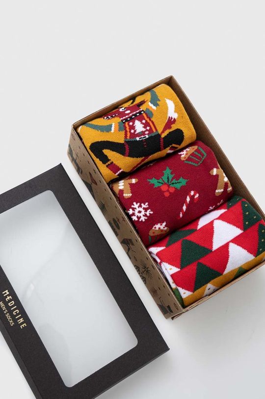 Skarpetki męskie bawełniane świąteczne (3-pack) kolor multicolor 75 % Bawełna, 23 % Poliamid, 2 % Elastan