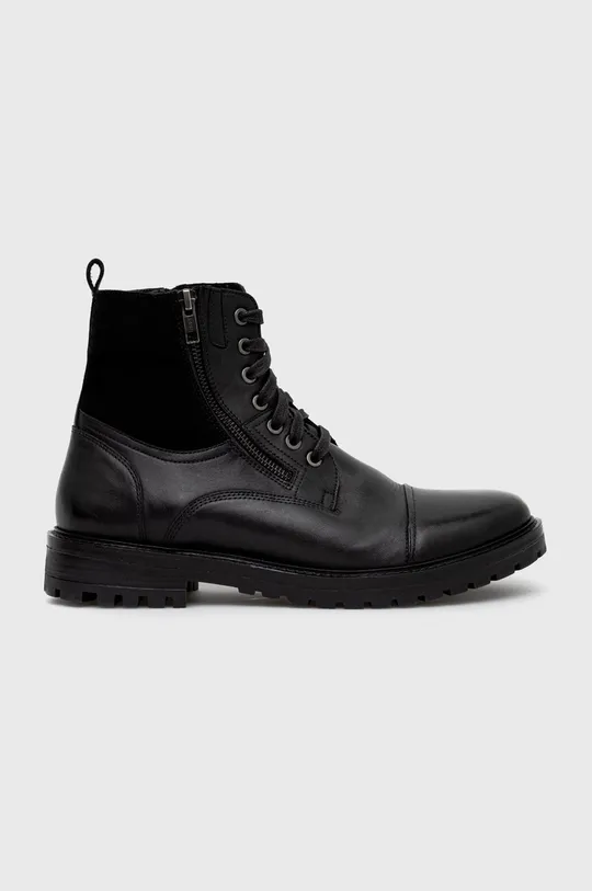 Členkové topánky pánske kožené čierna farba čierna