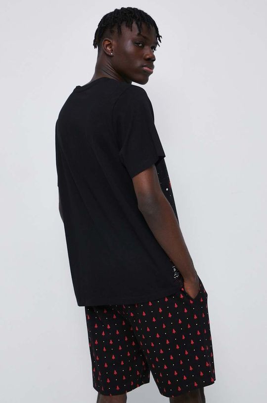 czarny Piżama bawełniana męska z nadrukiem kolor czarny