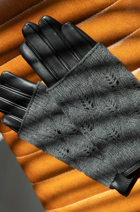 Rukavice dámské černá barva  Hlavní materiál: 100% Přírodní kůže Podšívka: 100% Polyester Jiné materiály: 100% Akryl