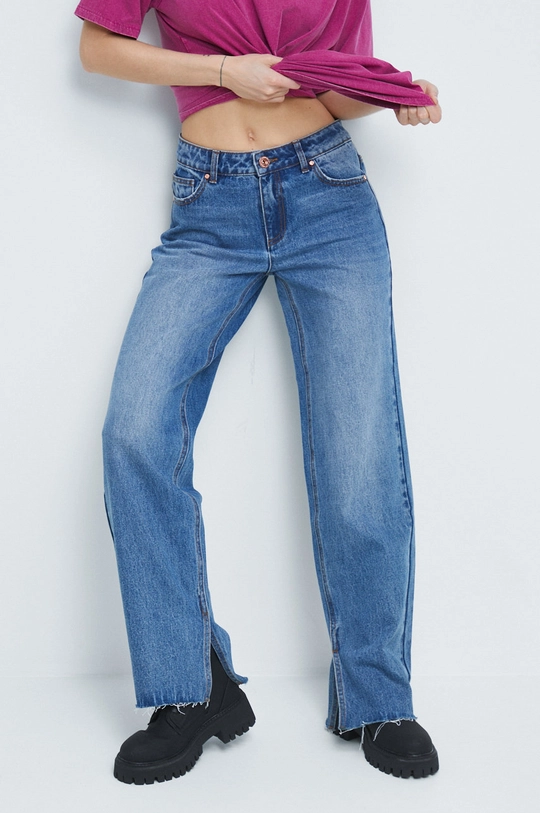 niebieski Jeansy damskie wide leg niebieskie Damski