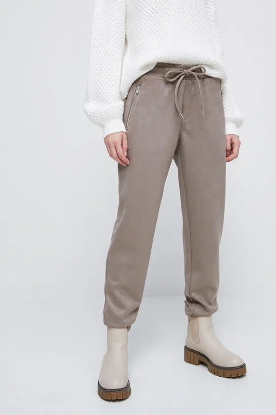 szary Spodnie dresowe damskie z imitacji zamszu kolor szary Damski