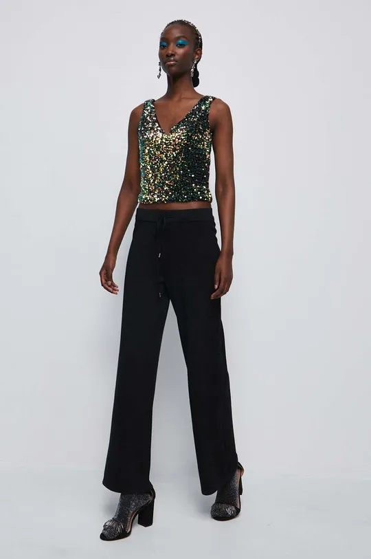 Spodnie damskie z włóknem metalicznym kolor czarny czarny