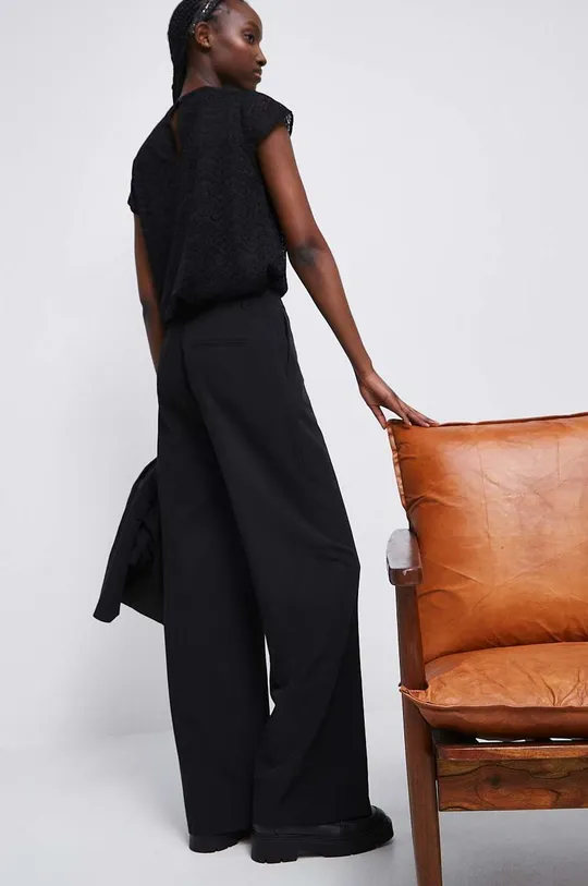 Spodnie damskie gładkie kolor czarny Materiał zasadniczy: 74 % Poliester, 21 % Wiskoza, 5 % Elastan, Inne materiały: 100 % Poliester