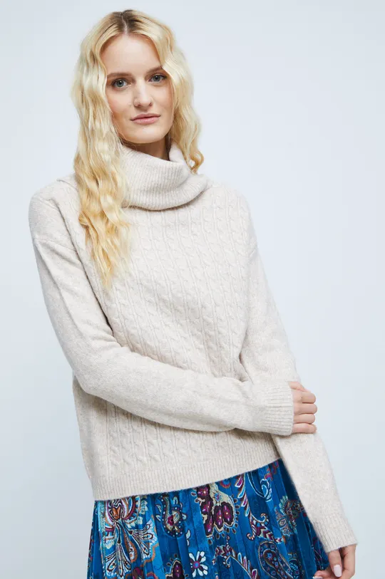 piaskowy Sweter z domieszką wełny damski kolor beżowy Damski